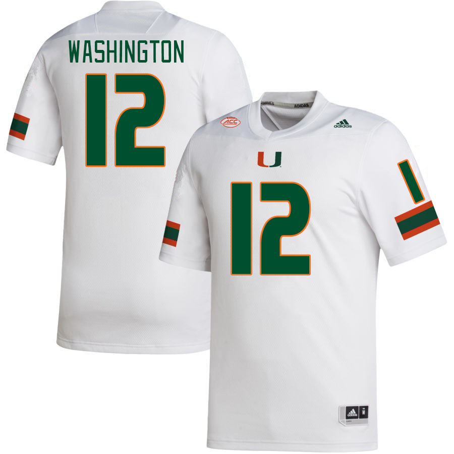 Men #12 Robby Washington Miami Hurricanes College Football Jerseys Stitched-White - Click Image to Close